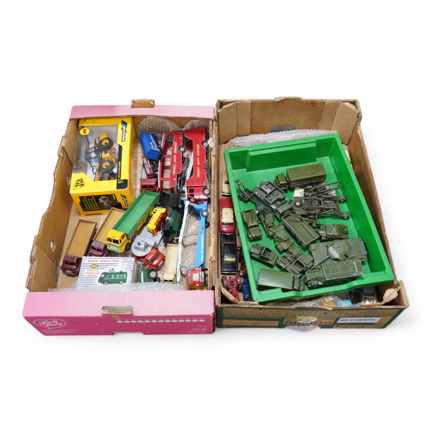 A quantity of 1950s/60s Dinky Toys, Corgi Toys, Matchbox Series, etc. including two boxed Dinky Supertoys; BBC T.V. Mobile Control Room (967), BBC T.V. Roving Eye Vehicle (968), together with unboxed vehicles including;